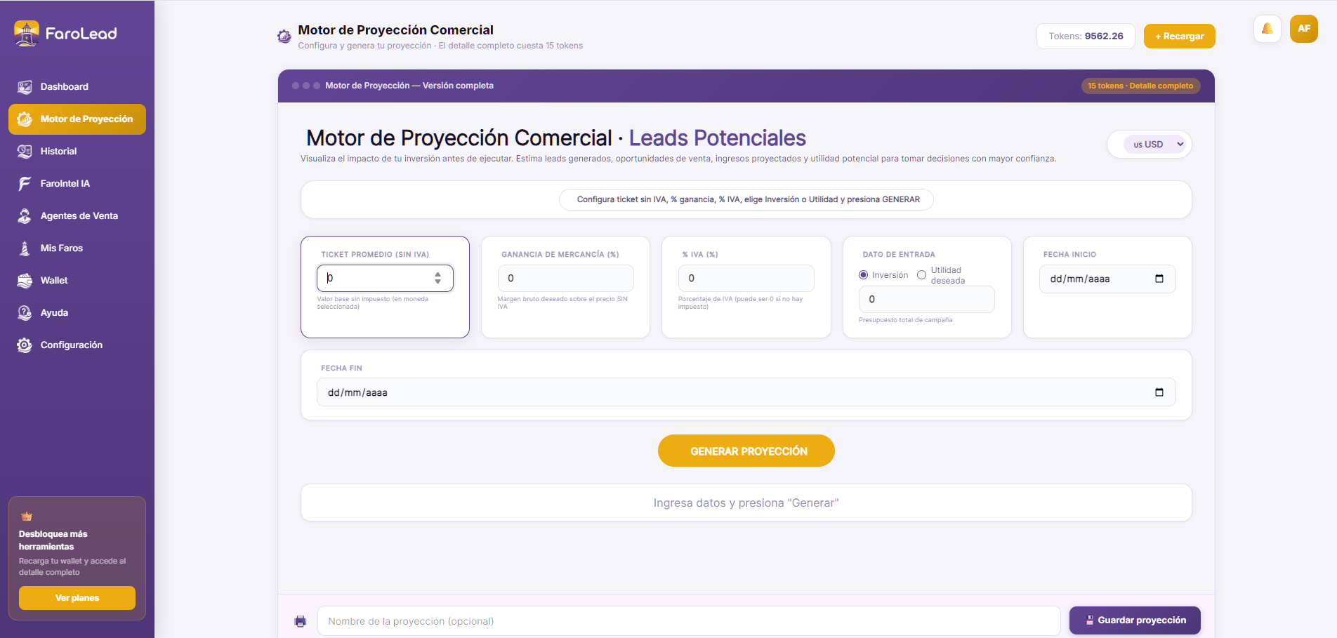 MOTOR DE PROYECCIÓN COMERCIAL — captura de pantalla
